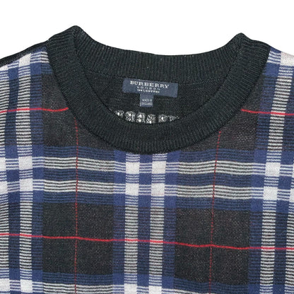 00s 'Burberry London' Black Blue Nova Check Sleeveless Pullover Sweater Vest S