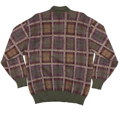 Vtg 80s RARE 'Cacharel Paris' Purple Green Check Pullover Knit Classic Sweater L