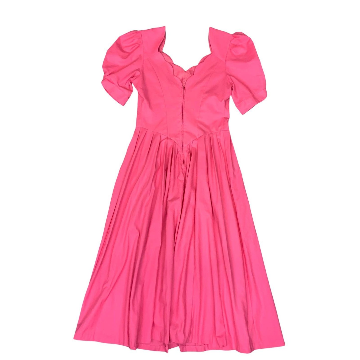 80s 90s 'Laura Ashley' Pink Princess Cut Scalloped Neck Midi Party Dress UK 8/10