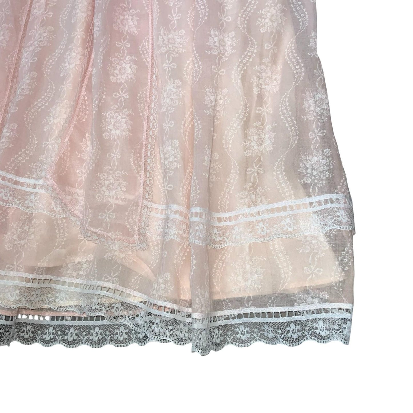 80s 'Gunne Sax' by Jessica McClintock Pink Prairie-Style Lace Party Dress UK 4/6