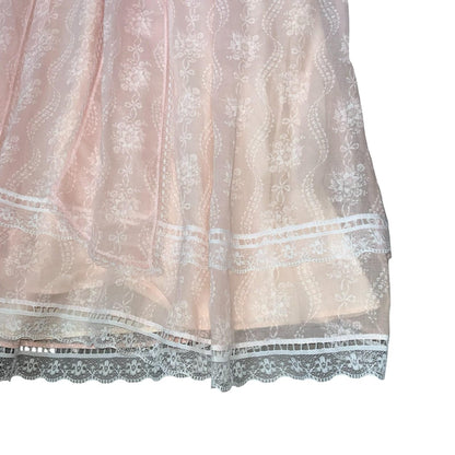80s 'Gunne Sax' by Jessica McClintock Pink Prairie-Style Lace Party Dress UK 4/6