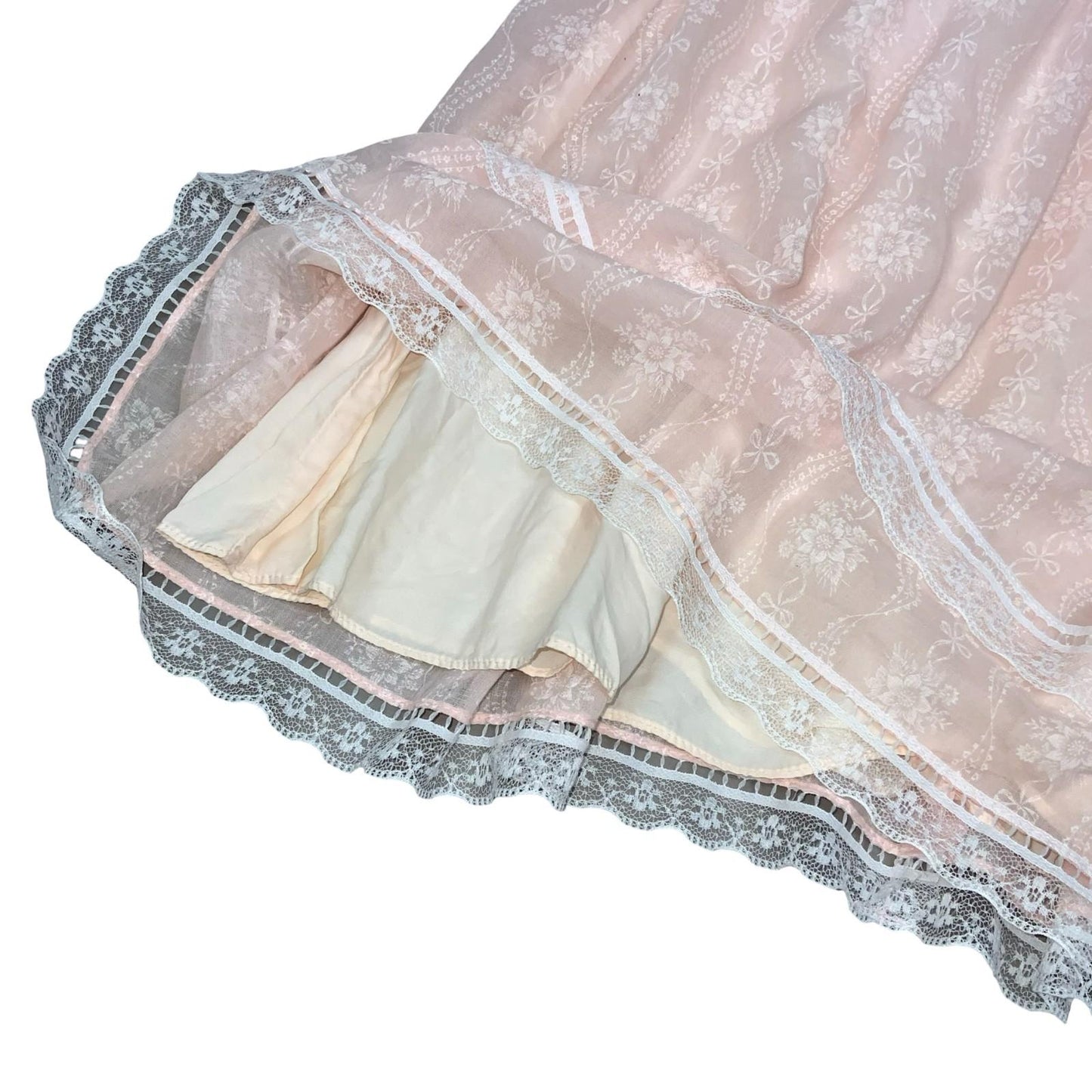 80s 'Gunne Sax' by Jessica McClintock Pink Prairie-Style Lace Party Dress UK 4/6