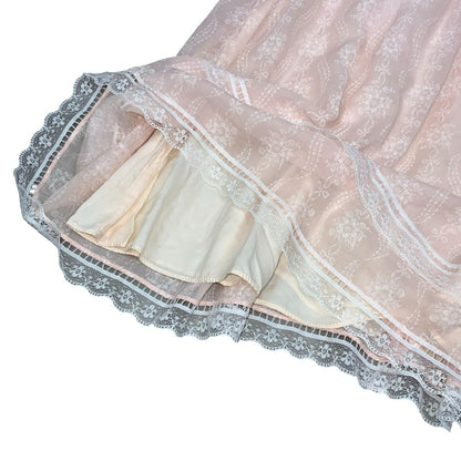 80s 'Gunne Sax' by Jessica McClintock Pink Prairie-Style Lace Party Dress UK 4/6