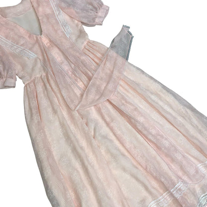 80s 'Gunne Sax' by Jessica McClintock Pink Prairie-Style Lace Party Dress UK 4/6