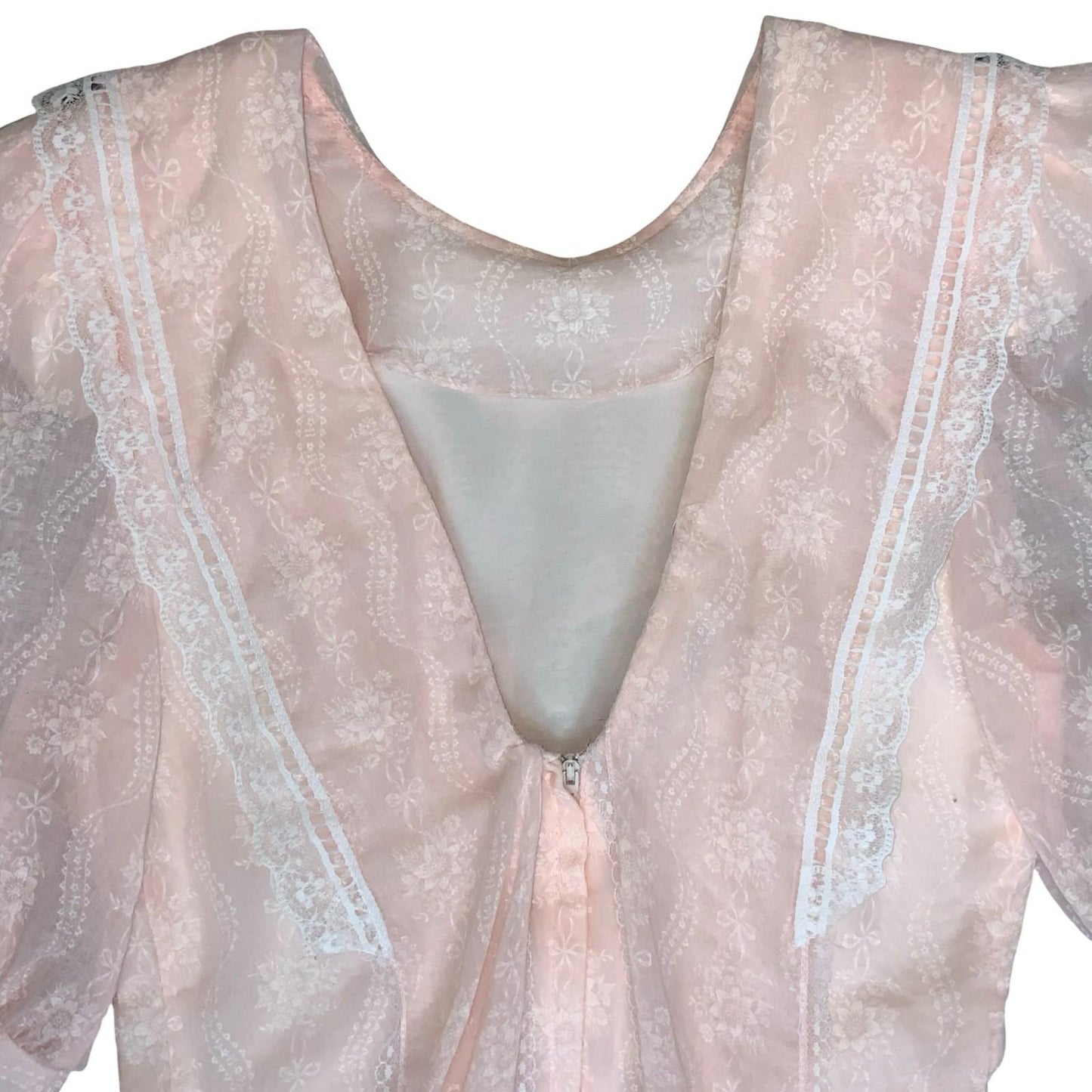 80s 'Gunne Sax' by Jessica McClintock Pink Prairie-Style Lace Party Dress UK 4/6
