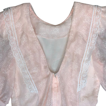 80s 'Gunne Sax' by Jessica McClintock Pink Prairie-Style Lace Party Dress UK 4/6