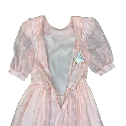 80s 'Gunne Sax' by Jessica McClintock Pink Prairie-Style Lace Party Dress UK 4/6