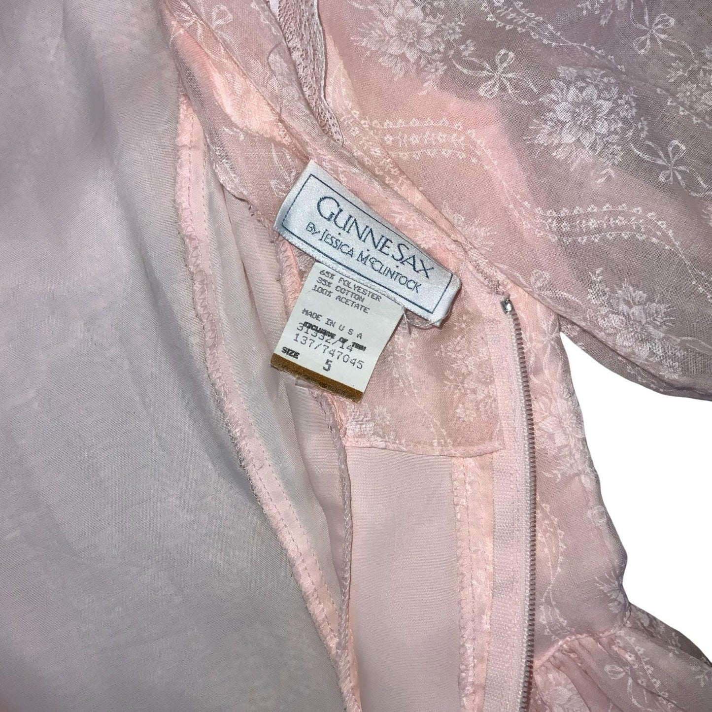 80s 'Gunne Sax' by Jessica McClintock Pink Prairie-Style Lace Party Dress UK 4/6