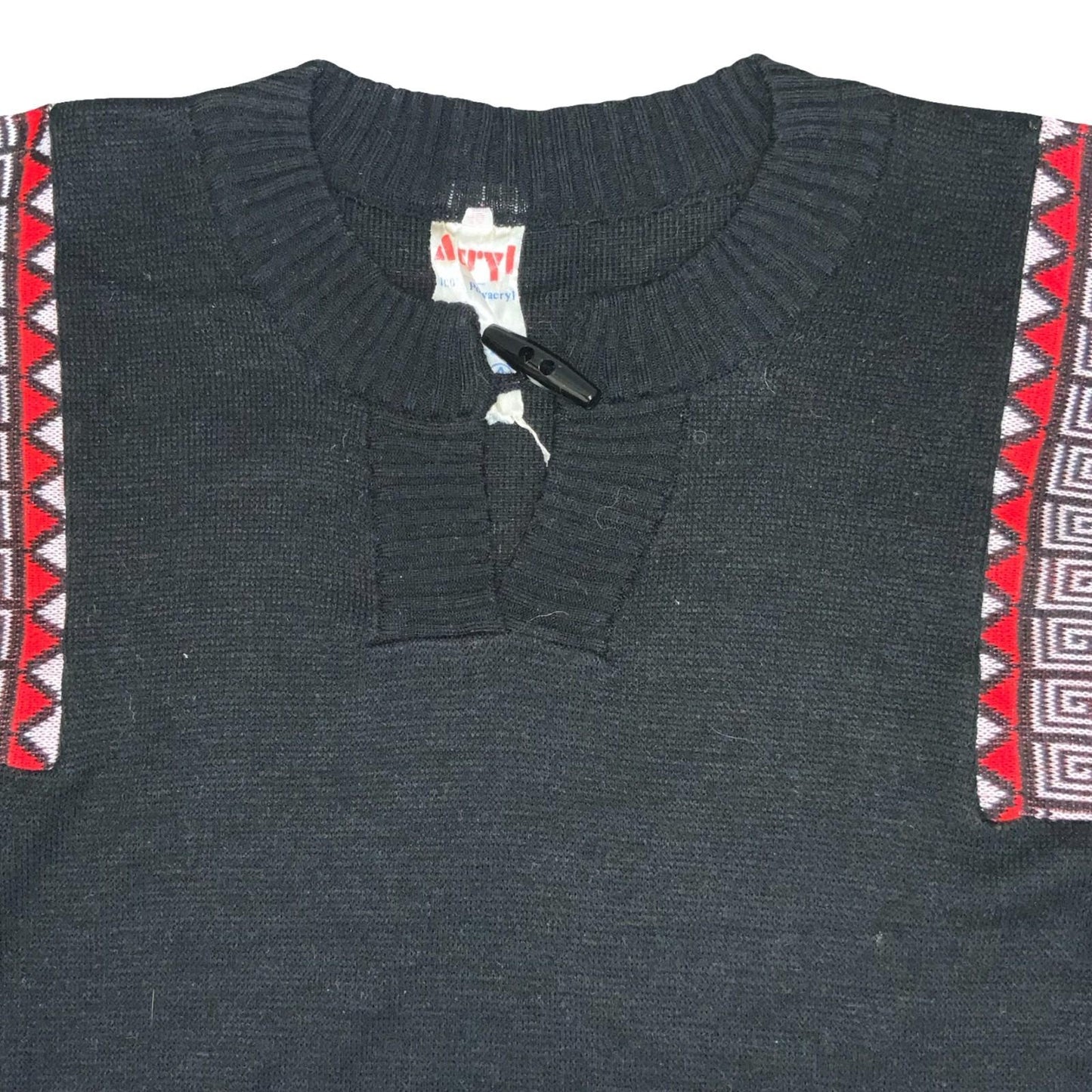 Vtg 97s Black Red Geometric Traditional Folk Retro Bell Sleeve Boho Sweater UK 8