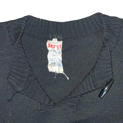 Vtg 97s Black Red Geometric Traditional Folk Retro Bell Sleeve Boho Sweater UK 8