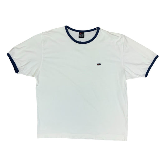 Vintage Y2K White Blue Nike Black Tag Ringer Style T Shirt Large