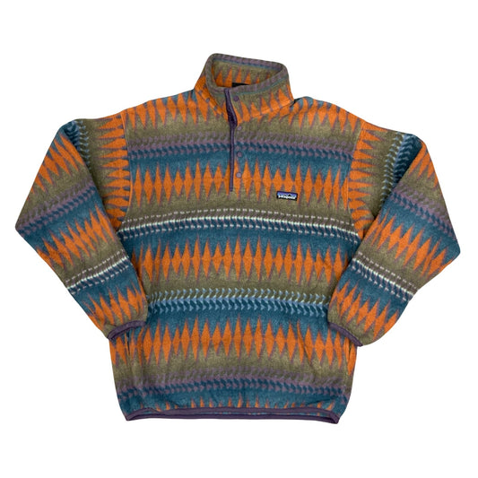Patagonia Synchilla Blue Orange Geometric Aztec Lightweight Fleece Sweater XL