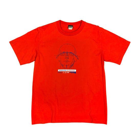Vintage 90s Quiksilver Boardriding Orange Graphic Print Surf Skate T Shirt L
