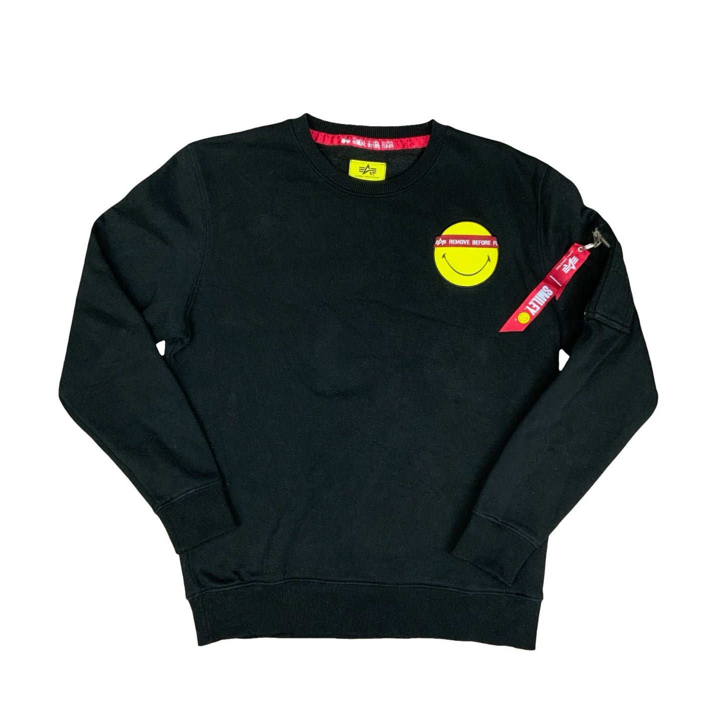 Alpha Industries Black 'Smiley' Crewneck Sweatshirt Jumper Pullover Medium