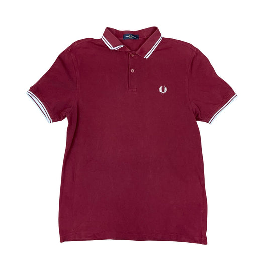 Fred Perry Burgundy Twin Tipped Button-Up Polo T-Shirt Embroidered Logo Mod M/L
