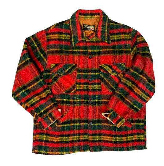 Vtg 70s USA Red Plaid Wool Hunting Jacket CPO Tartan Rockabilly Americana XL