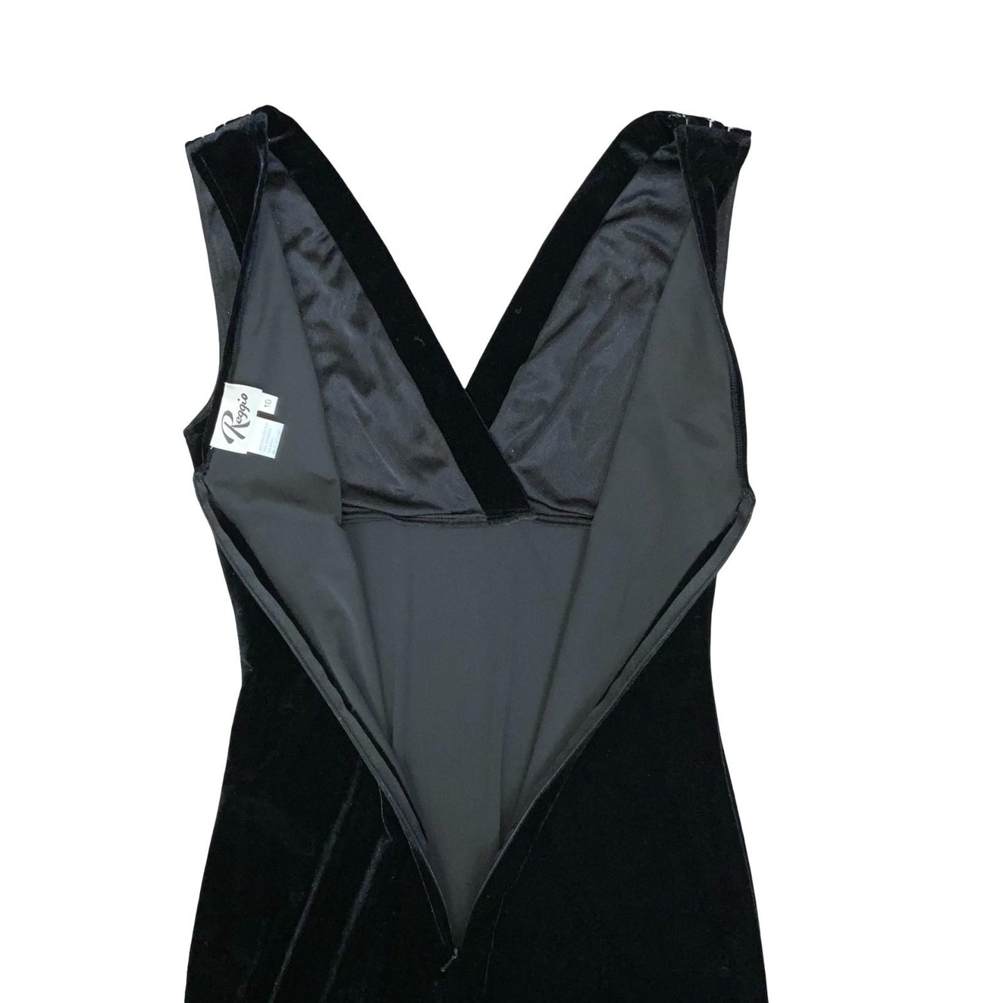 Vtg Y2K 'Reggio' Black Velvet V-Neck Beaded Embroidered Party Maxi Dress UK 8/10