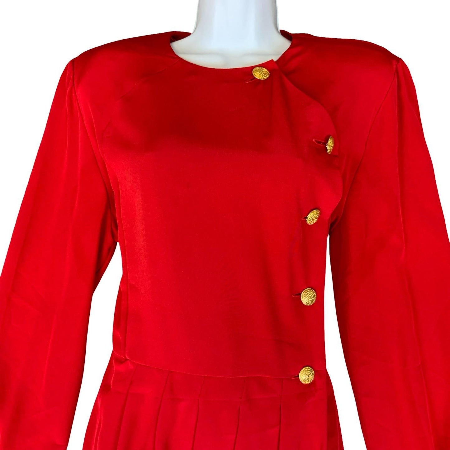 80s 'Luisa Spangoli' Red Elegant Gold Button Winter Evening Dress UK 12/14