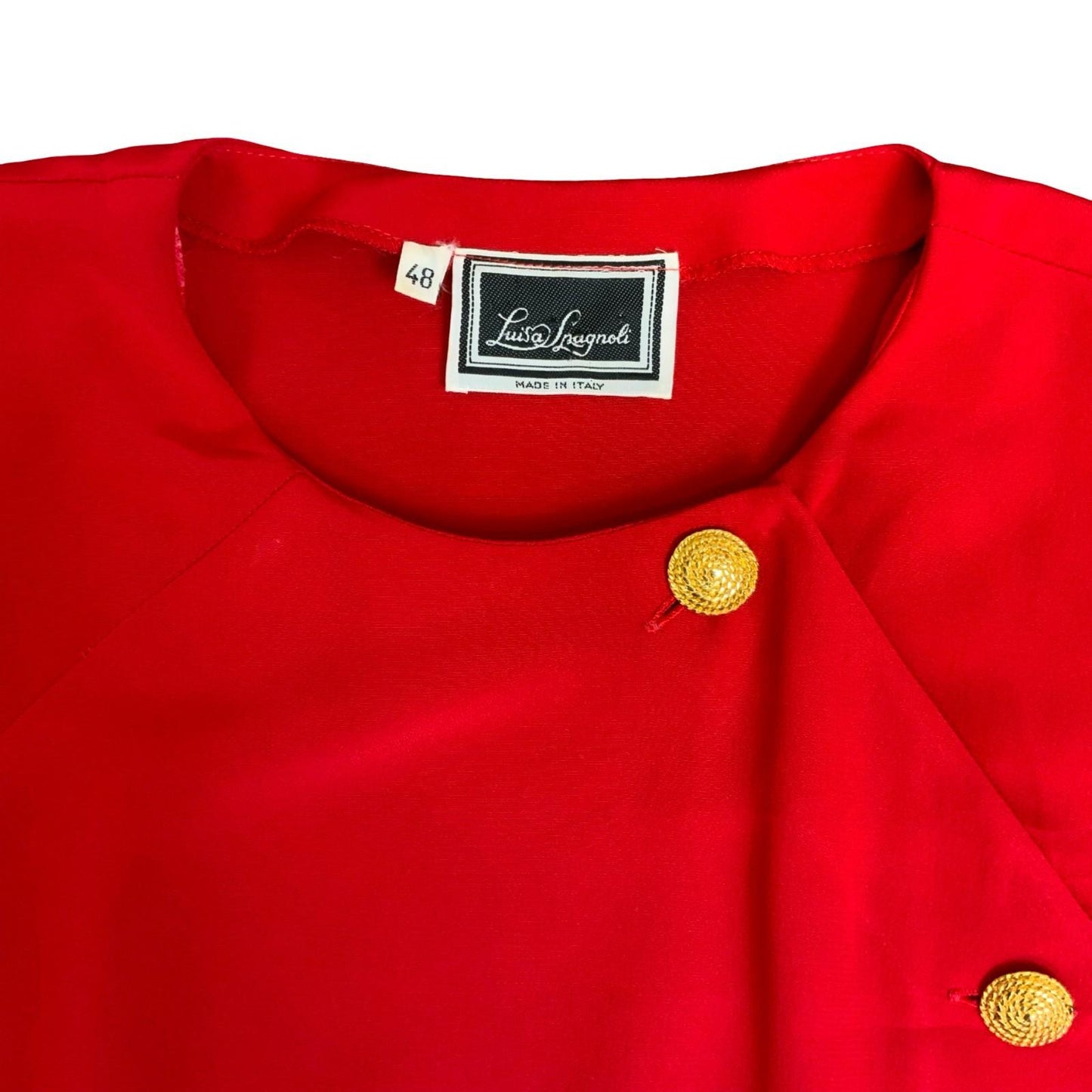 80s 'Luisa Spangoli' Red Elegant Gold Button Winter Evening Dress UK 12/14