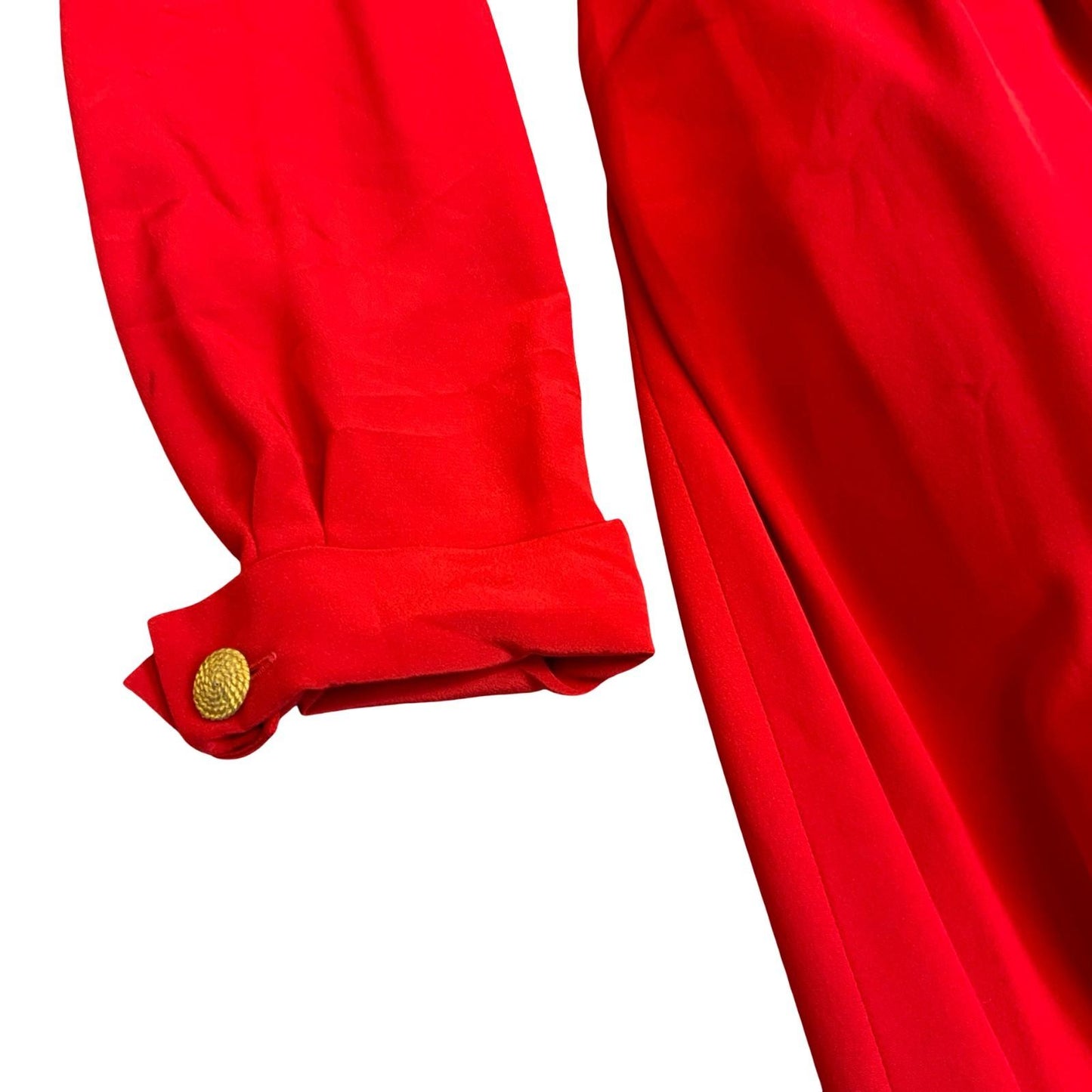 80s 'Luisa Spangoli' Red Elegant Gold Button Winter Evening Dress UK 12/14