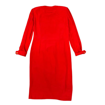 80s 'Luisa Spangoli' Red Elegant Gold Button Winter Evening Dress UK 12/14