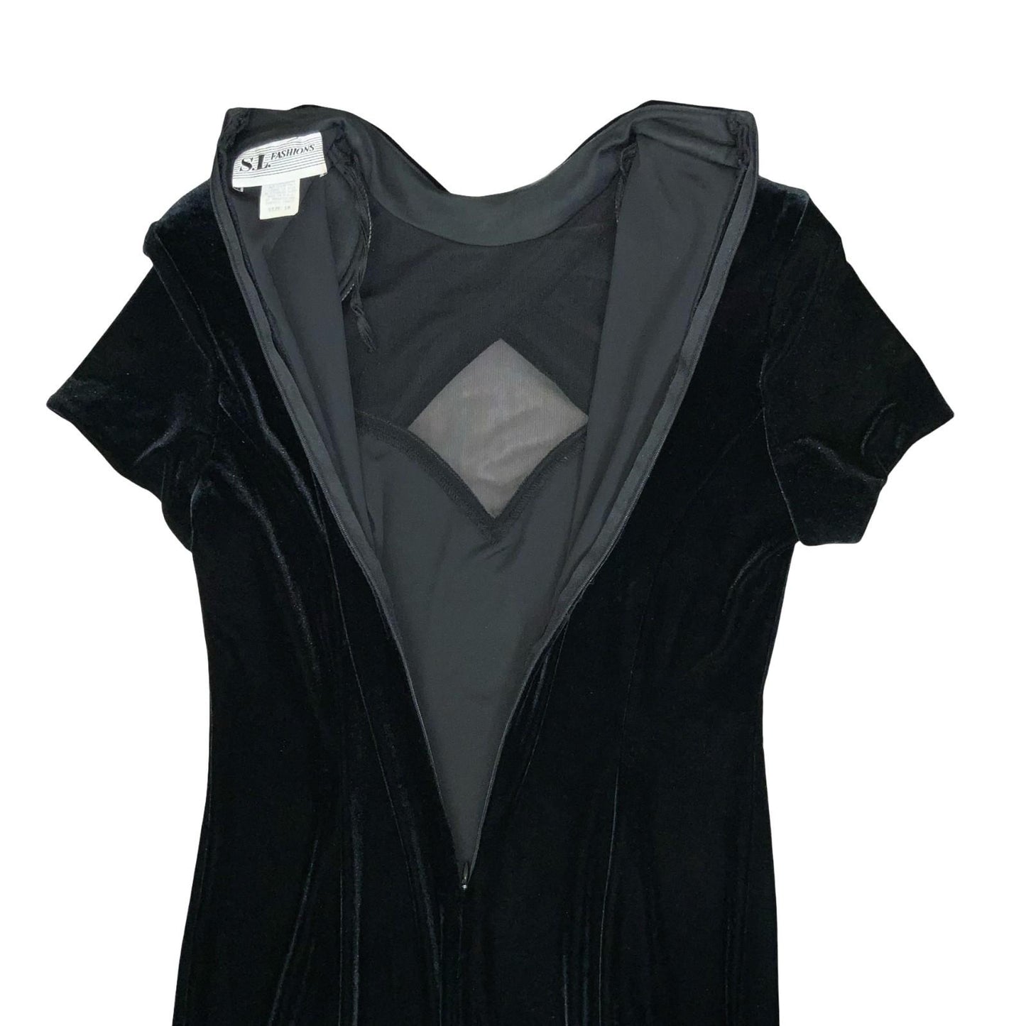 Vtg Y2K 'S.L.Fashions' Black Velvet Dark Romantic Prom Elegant Maxi Dress UK 10