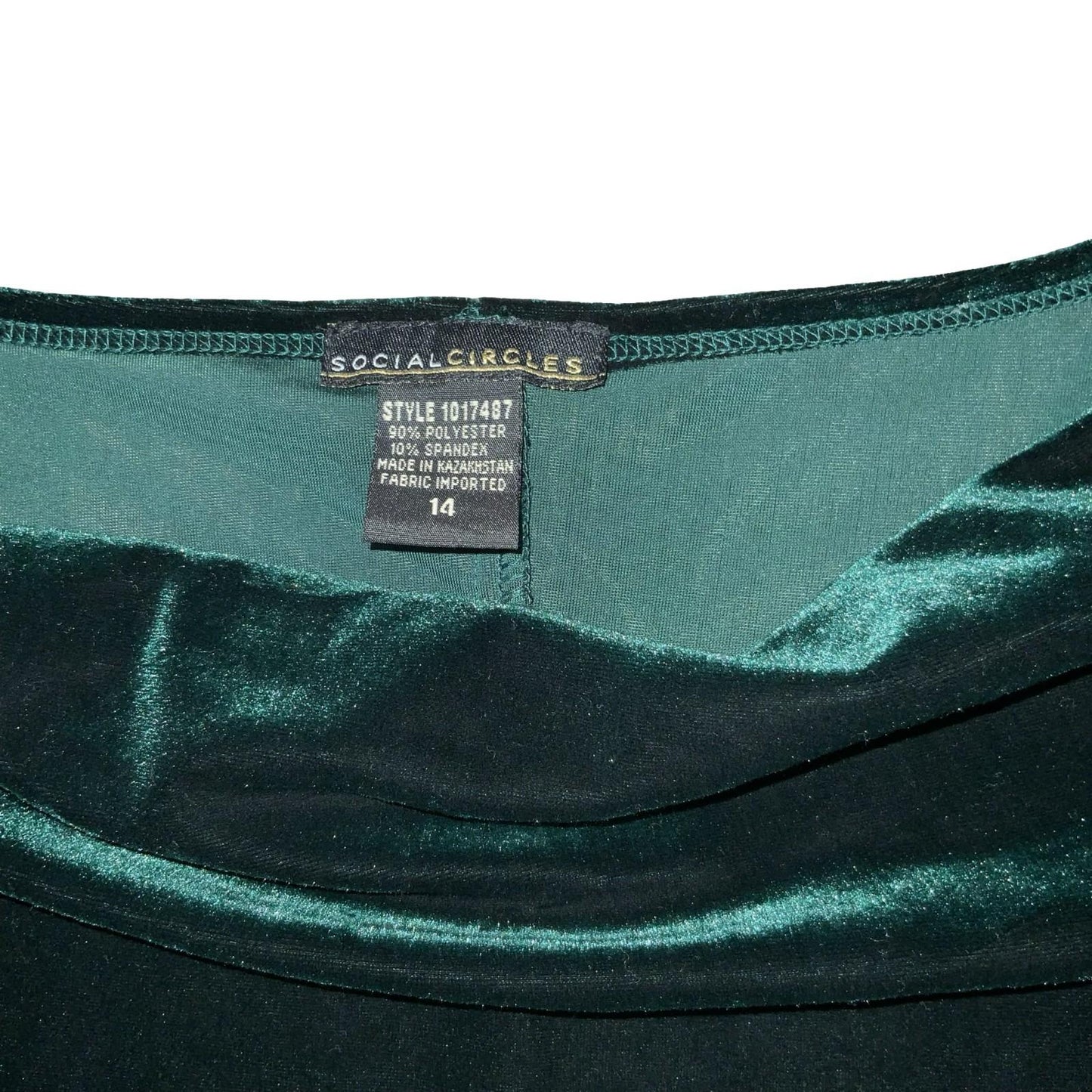 Vtg 80s 90s 'Social Circles' Green Velvet Cowl Neck Stretch Party Dress UK 14