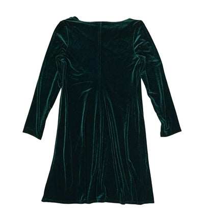 Vtg 80s 90s 'Social Circles' Green Velvet Cowl Neck Stretch Party Dress UK 14