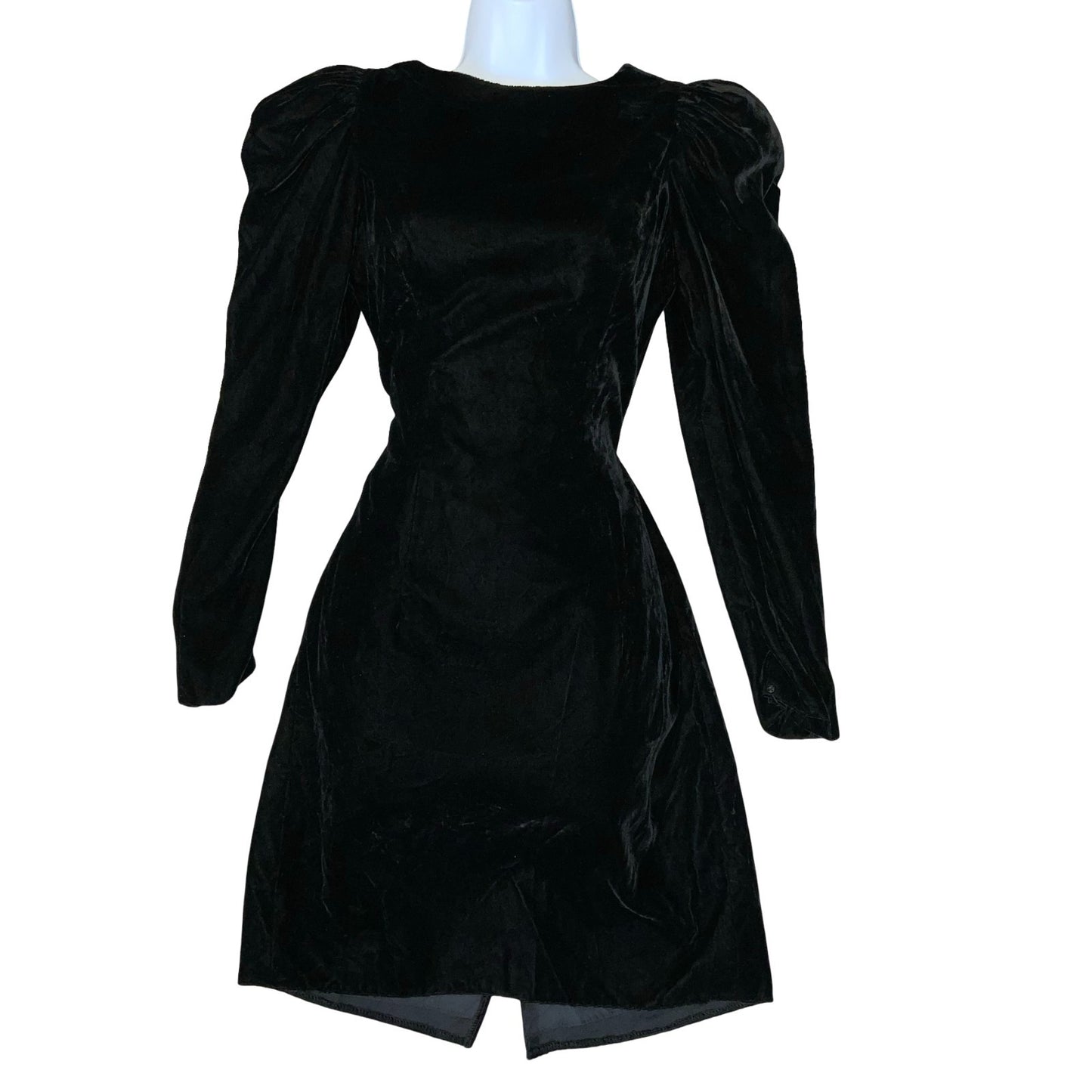 80s USA Union Made Black Velvet Big Shoulders Cocktail Party Mini Dress UK 10