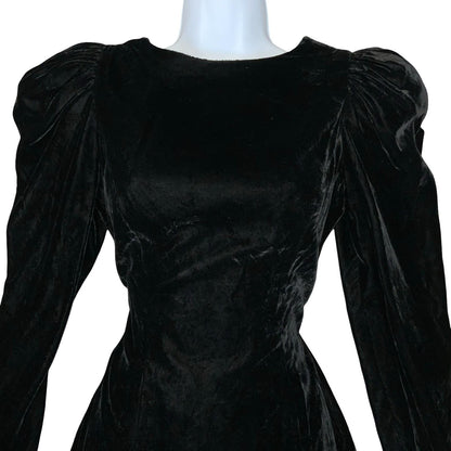 80s USA Union Made Black Velvet Big Shoulders Cocktail Party Mini Dress UK 10