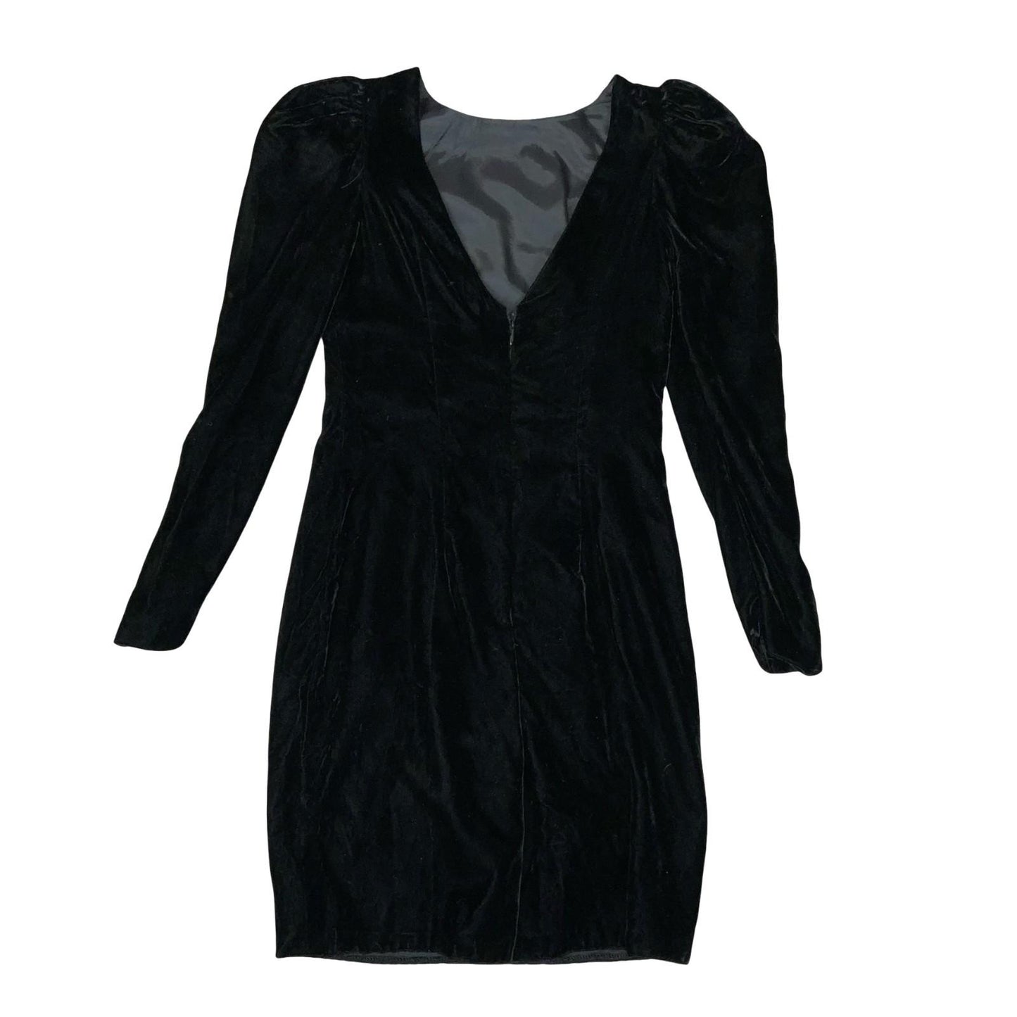 80s USA Union Made Black Velvet Big Shoulders Cocktail Party Mini Dress UK 10