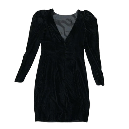 80s USA Union Made Black Velvet Big Shoulders Cocktail Party Mini Dress UK 10