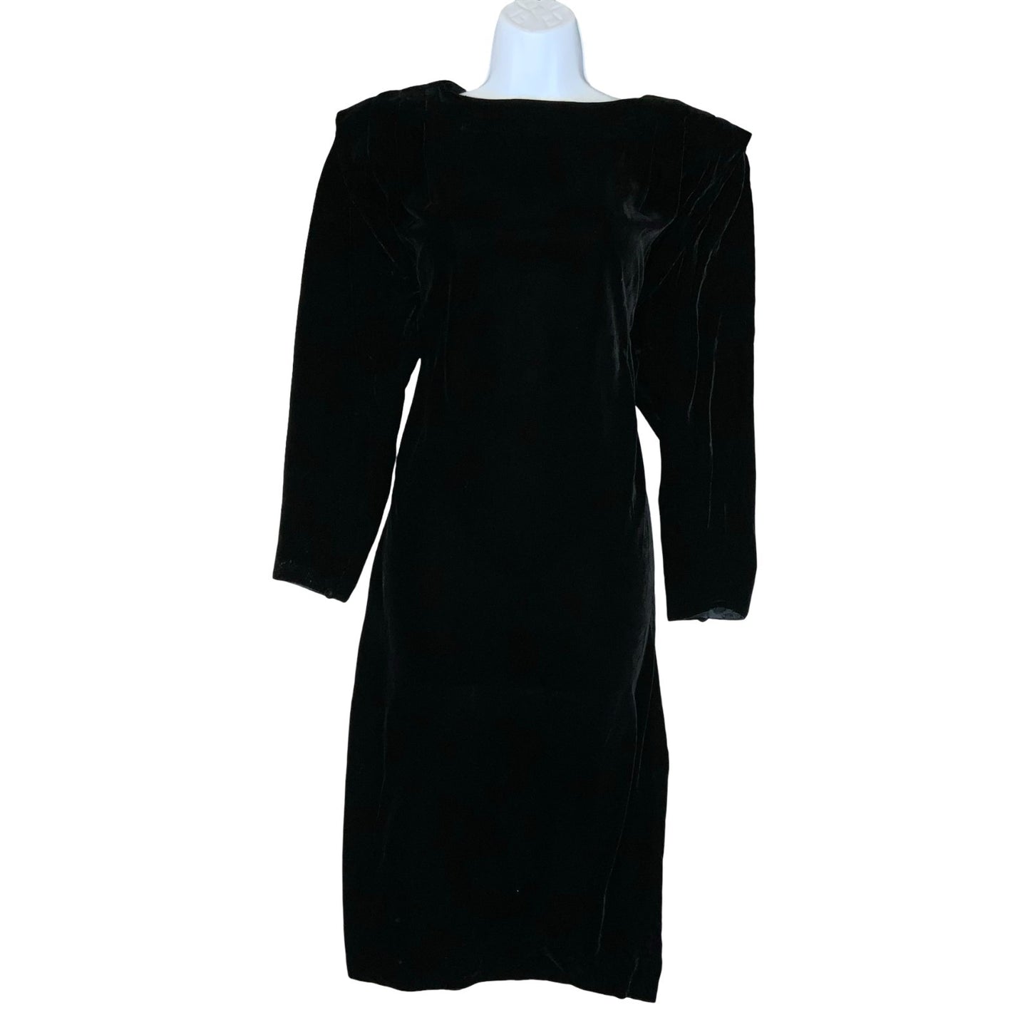 80s 'Liz Claiborne' Black Velvet Boat Neck Batwing Evening Party Dress UK 14/16