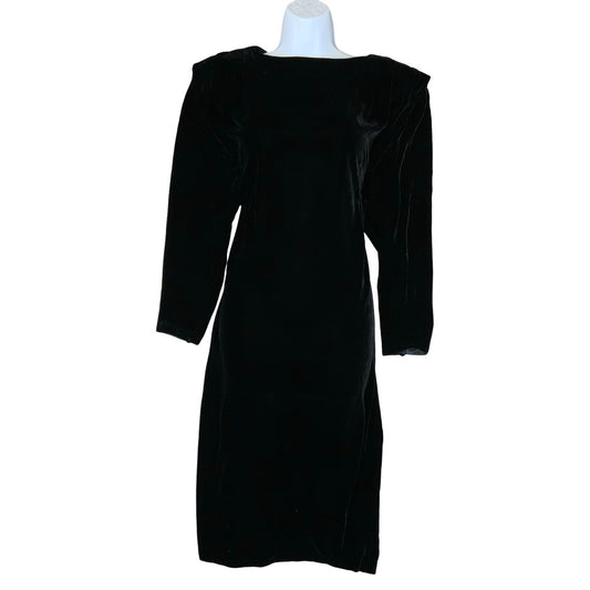 80s 'Liz Claiborne' Black Velvet Boat Neck Batwing Evening Party Dress UK 14/16