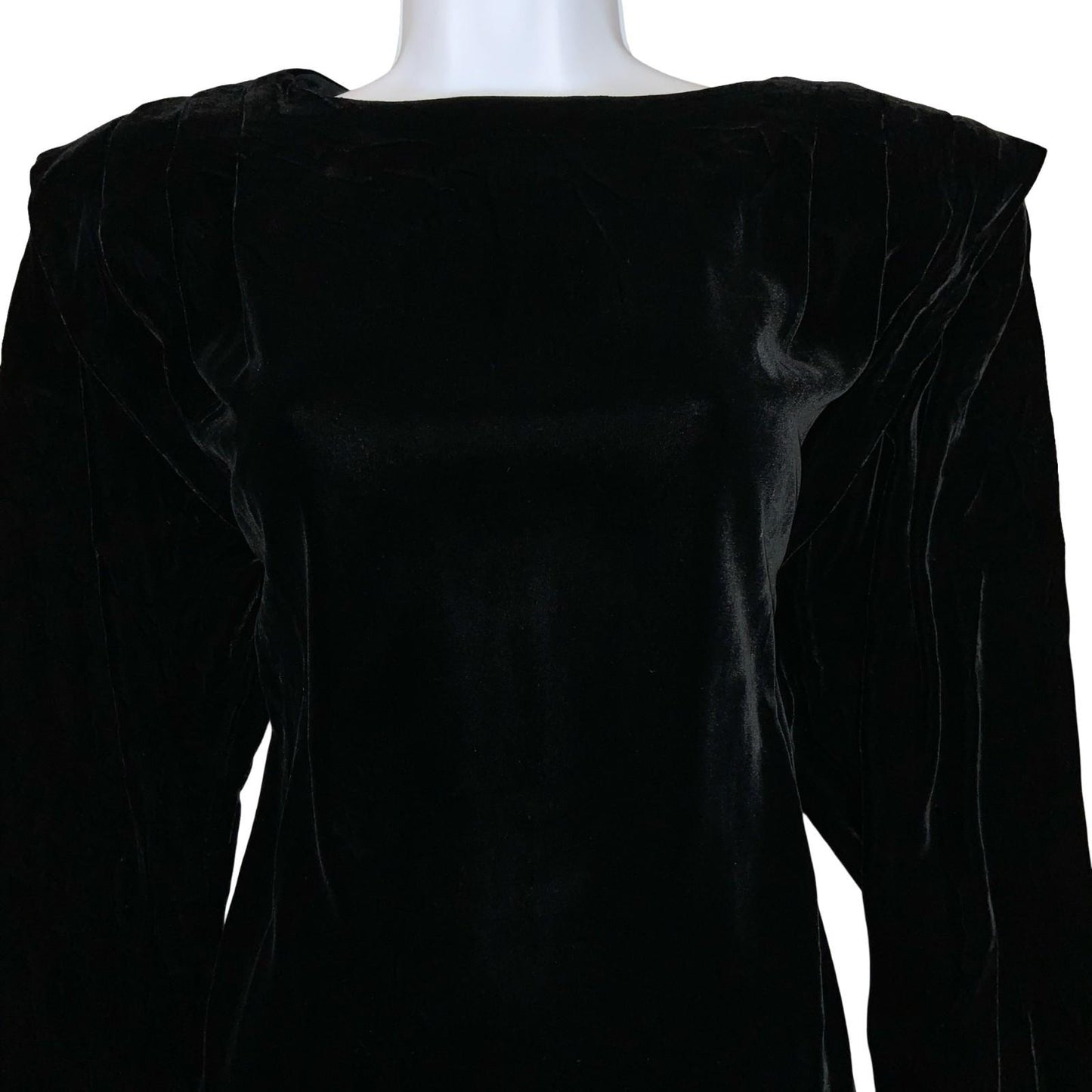 80s 'Liz Claiborne' Black Velvet Boat Neck Batwing Evening Party Dress UK 14/16