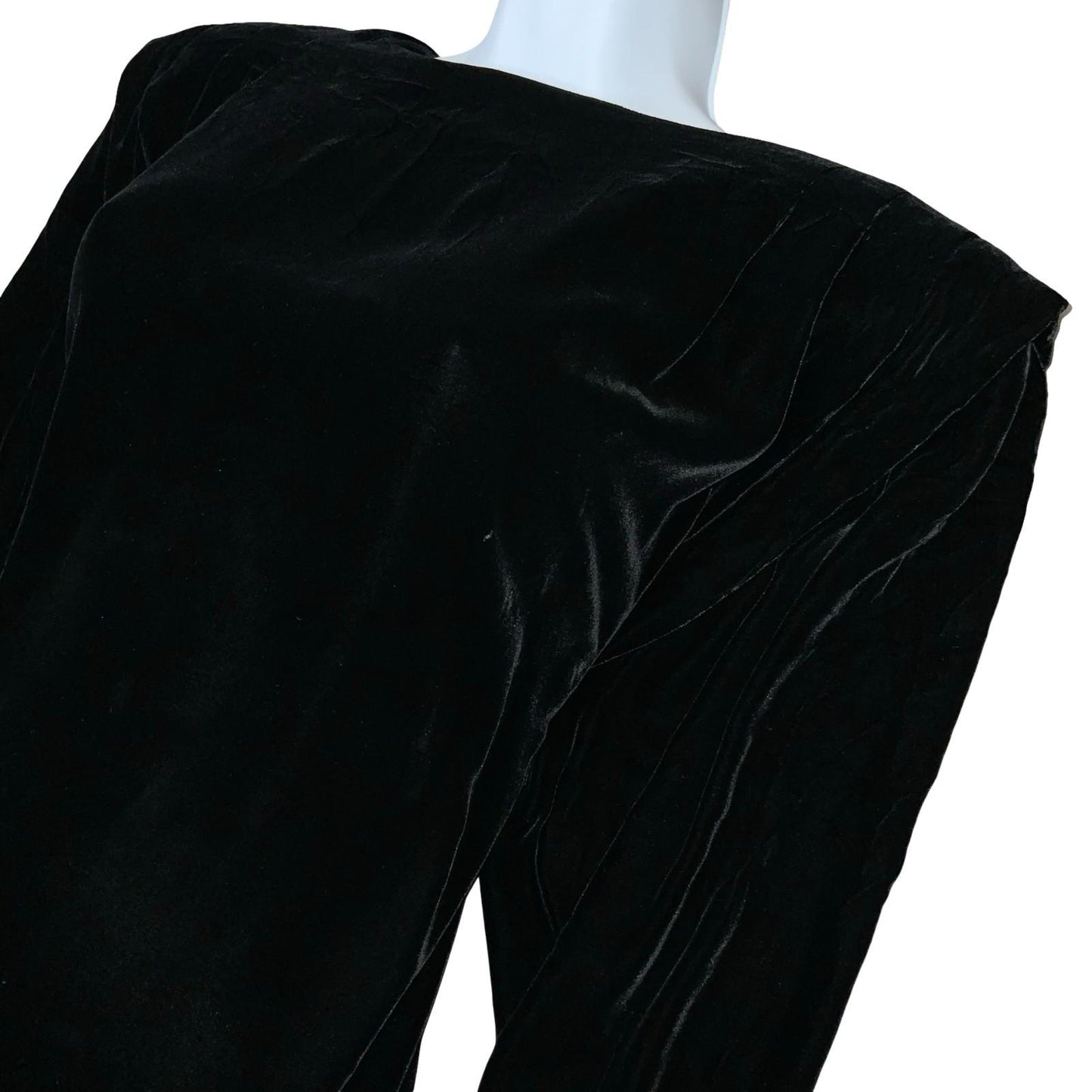 80s 'Liz Claiborne' Black Velvet Boat Neck Batwing Evening Party Dress UK 14/16