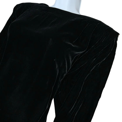 80s 'Liz Claiborne' Black Velvet Boat Neck Batwing Evening Party Dress UK 14/16