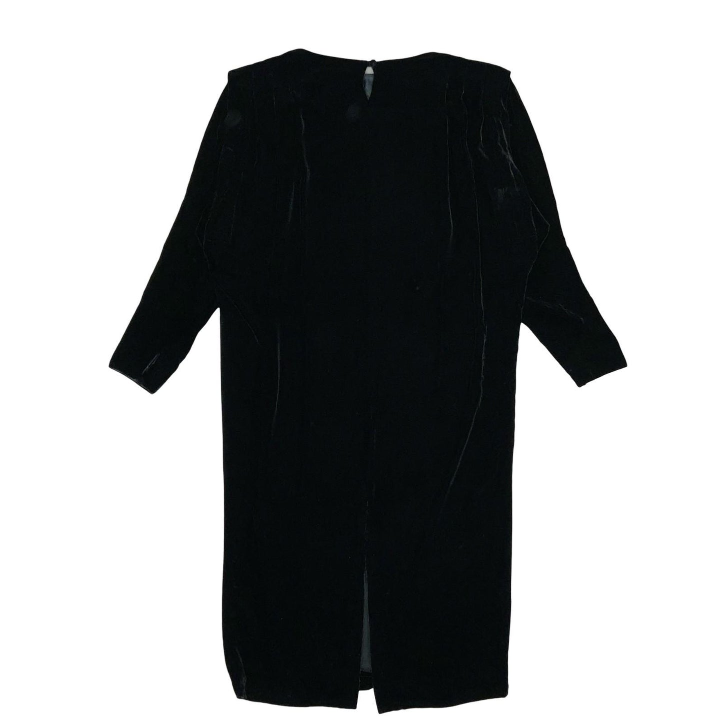 80s 'Liz Claiborne' Black Velvet Boat Neck Batwing Evening Party Dress UK 14/16