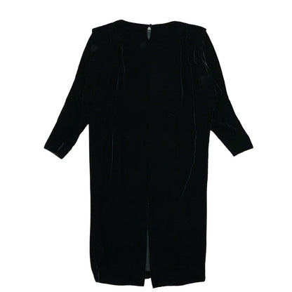 80s 'Liz Claiborne' Black Velvet Boat Neck Batwing Evening Party Dress UK 14/16