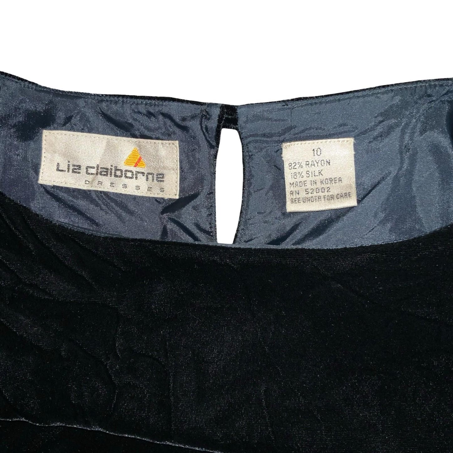 80s 'Liz Claiborne' Black Velvet Boat Neck Batwing Evening Party Dress UK 14/16