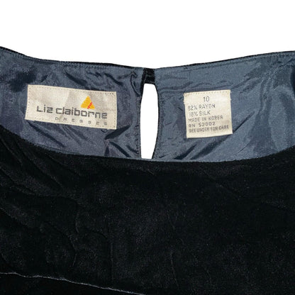 80s 'Liz Claiborne' Black Velvet Boat Neck Batwing Evening Party Dress UK 14/16