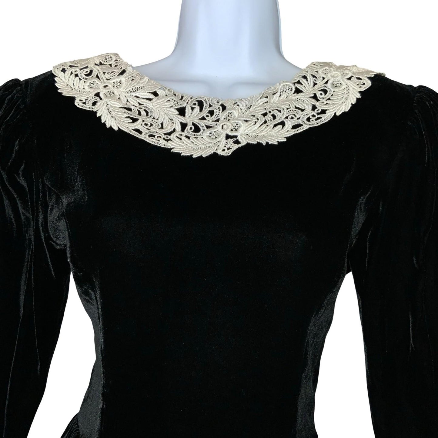 Vtg 'Jessica McClintock' Black Velvet Victoriana Gothic Romantic Midi Dress UK 8