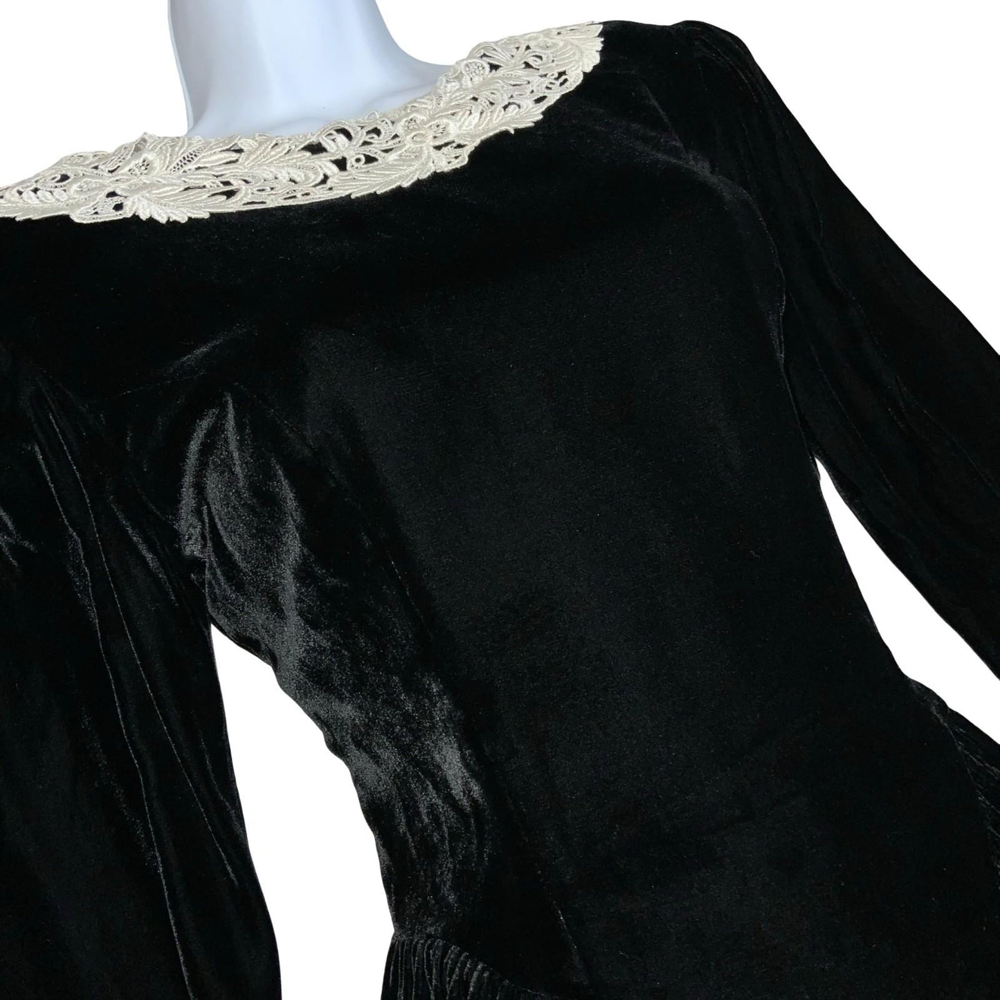 Vtg 'Jessica McClintock' Black Velvet Victoriana Gothic Romantic Midi Dress UK 8