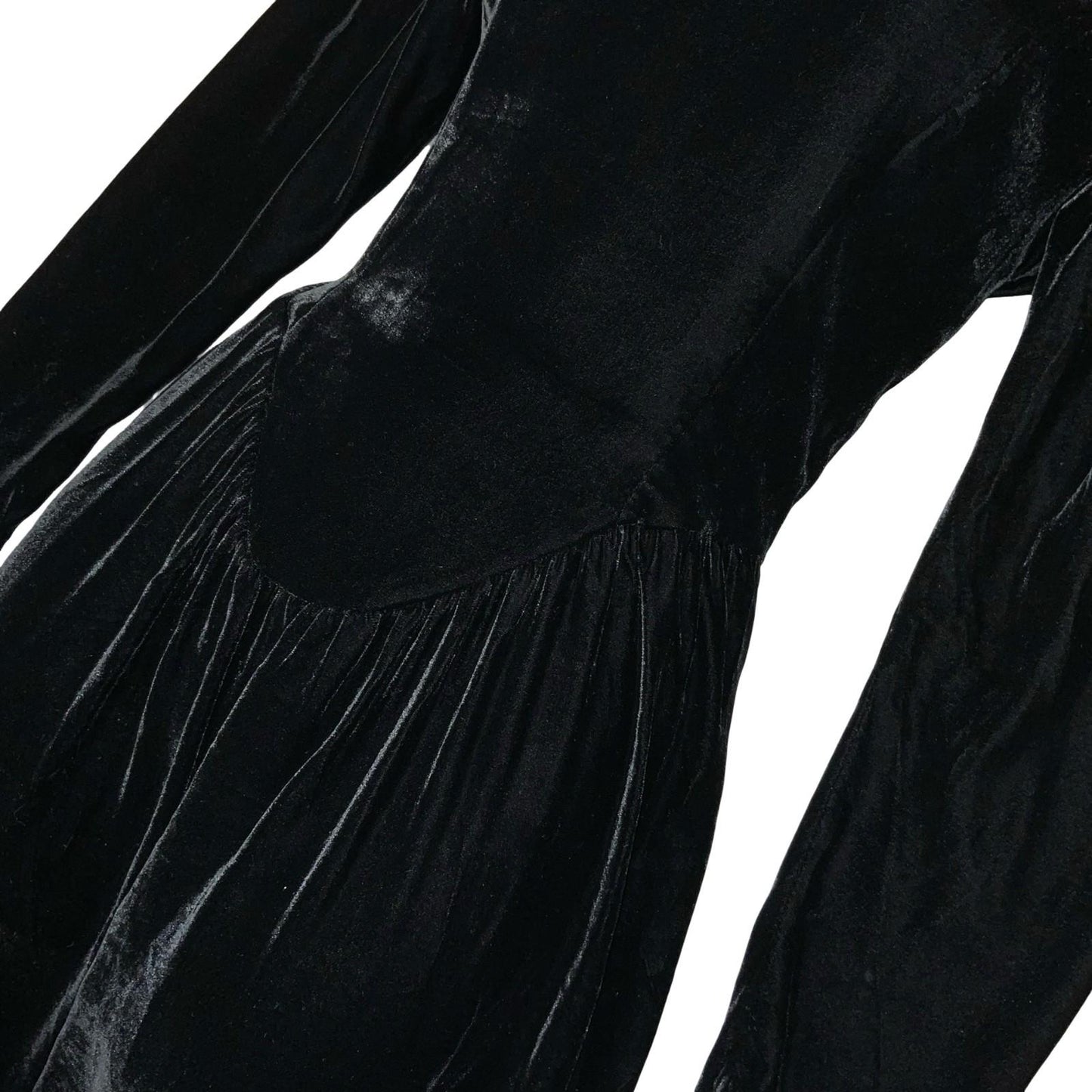 Vtg 'Jessica McClintock' Black Velvet Victoriana Gothic Romantic Midi Dress UK 8