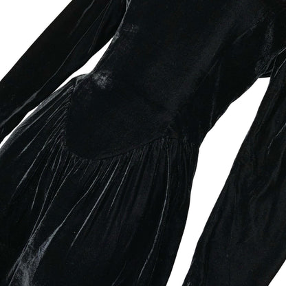 Vtg 'Jessica McClintock' Black Velvet Victoriana Gothic Romantic Midi Dress UK 8