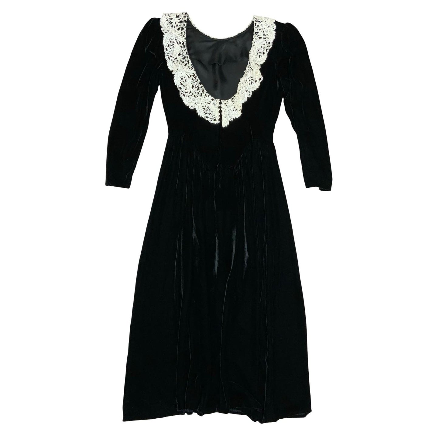 Vtg 'Jessica McClintock' Black Velvet Victoriana Gothic Romantic Midi Dress UK 8