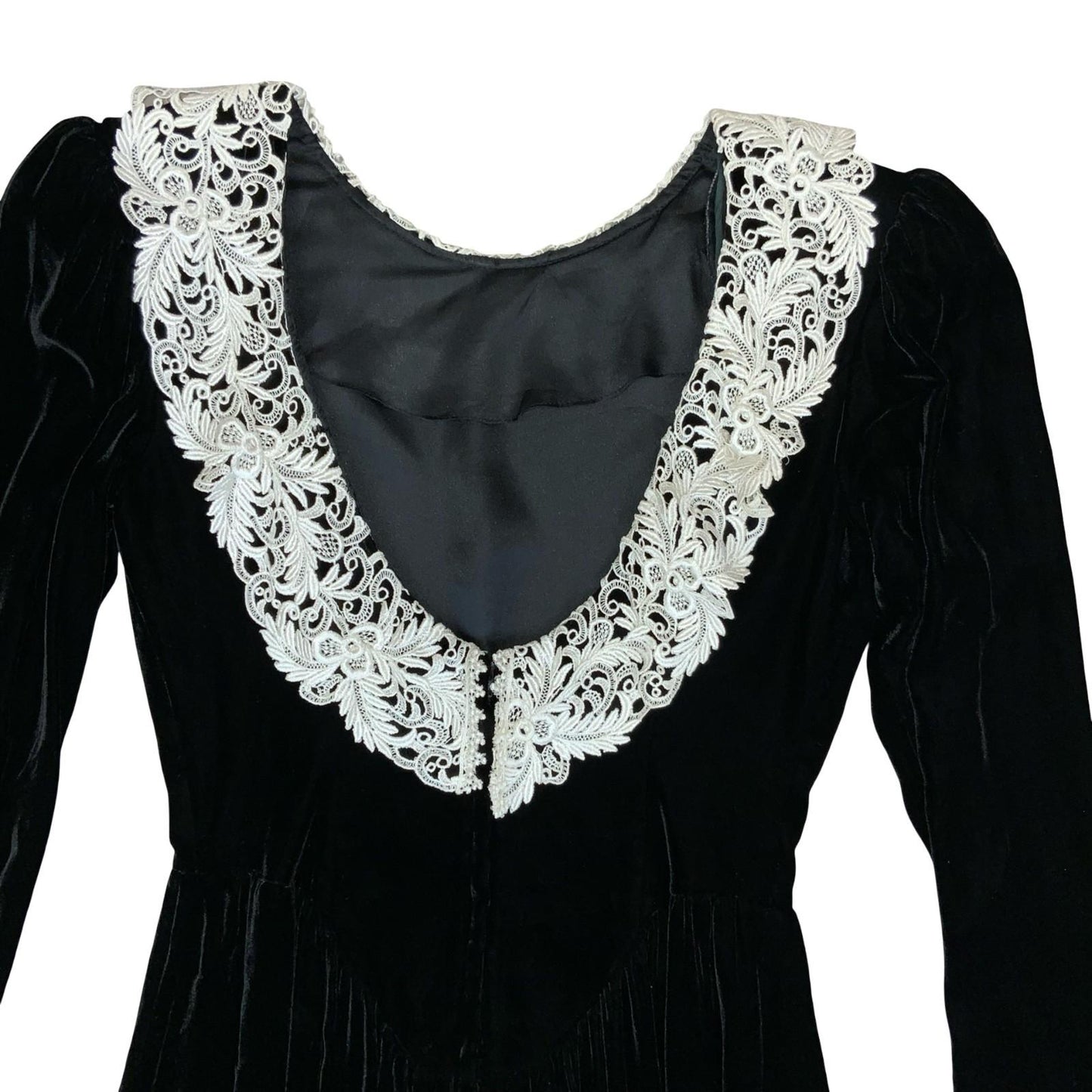 Vtg 'Jessica McClintock' Black Velvet Victoriana Gothic Romantic Midi Dress UK 8