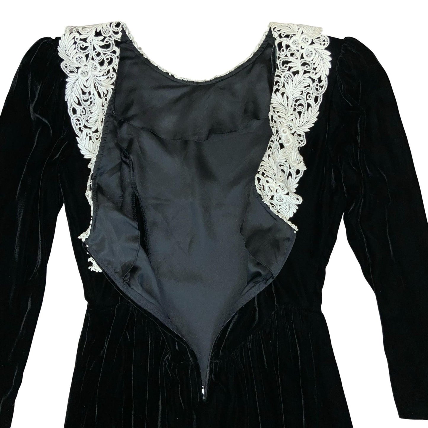 Vtg 'Jessica McClintock' Black Velvet Victoriana Gothic Romantic Midi Dress UK 8