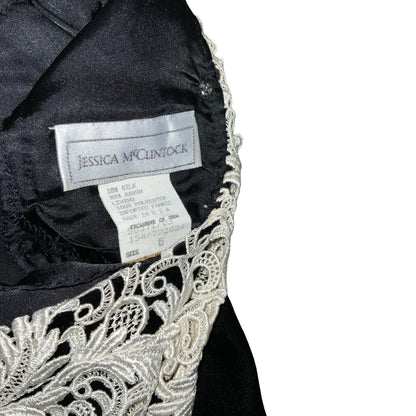 Vtg 'Jessica McClintock' Black Velvet Victoriana Gothic Romantic Midi Dress UK 8