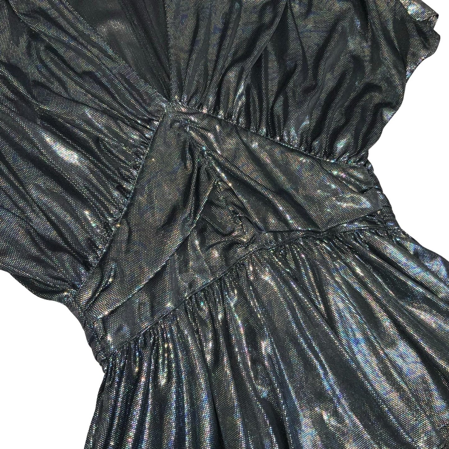 Vtg 'Etienne' Gun Metal Silver Metallic Disco Party Xmas Ruched Blouse Top UK 10